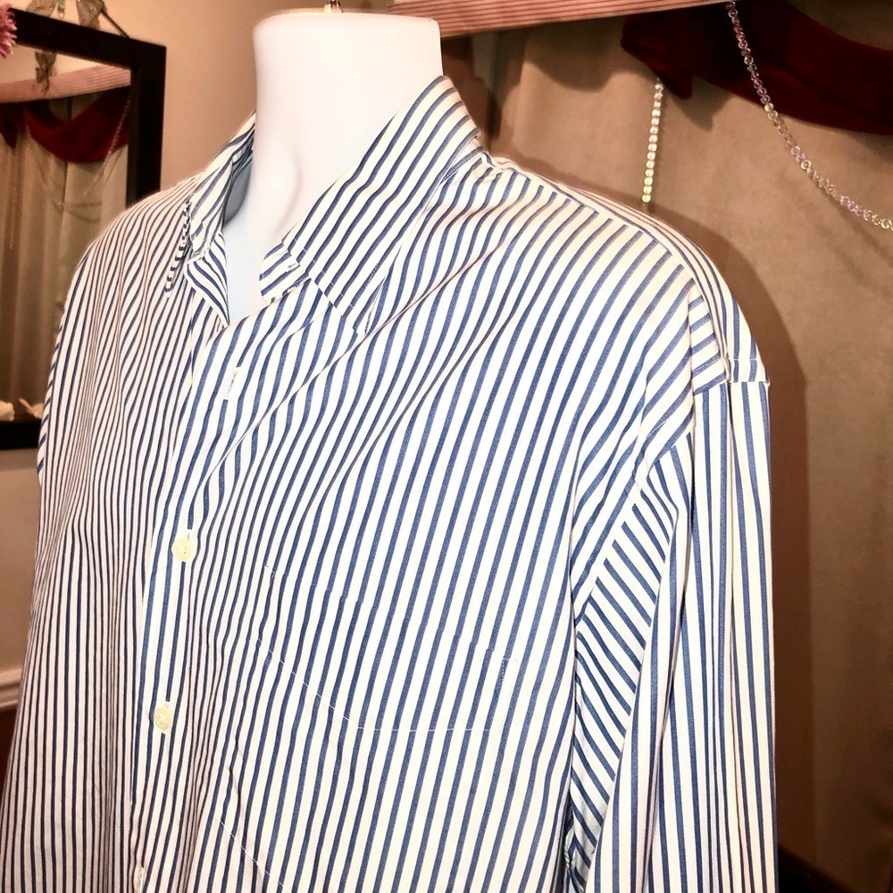 J Crew White and Blue Striped Dress Shirt L 16-16 1/2 - Picture 5 of 9